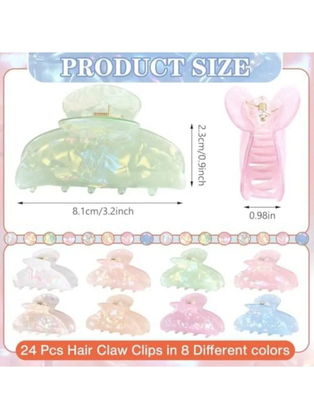 8 Large Acrylic Hair Claw Clips - Non-Slip Jaw Hold for Thick & Thin Hair